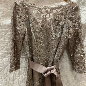 Tadashi Shoji Gray and Beige Lace Dress